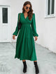 Surplice Neck Long Sleeve Midi Dress Dark Green