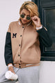 Ivy Lane Contrast Baseball Collar Snap Down Jacket Camel