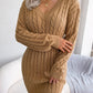 Cable-Knit V-Neck Mini Sweater Dress