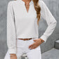 Notched Long Sleeve Blouse