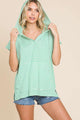 Culture Code Full Size Striped Short Sleeve Hooded Top Candy Green