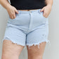 RISEN Katie Full Size High Waisted Distressed Shorts in Ice Blue