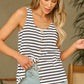 Buttoned Striped Wide Strap Tank