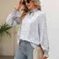 Printed Tie Neck Flounce Sleeve Blouse