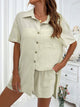 Button Up Half Sleeve Top and Shorts Set Sage