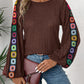 Embroidered Round Neck Long Sleeve Top