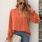 Printed Tie Neck Flounce Sleeve Blouse