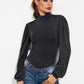 Backless Tie-Waist Turtleneck Lantern Sleeve Bodysuit