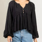 Notched Balloon Sleeve Peplum Blouse