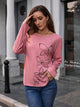 Ivy Lane Butterfly Round Neck Dropped Shoulder Blouse Hot Pink