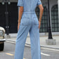 Short Sleeve Wide Leg Denim Jumpsuit