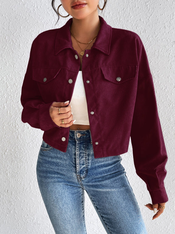 Honey Snap Down Long Sleeve Jacket Burgundy