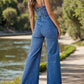 MeiMei Spaghetti Strap Wide Leg Denim Overalls