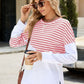 Slit Contrast Striped Long Sleeve Sweatshirt