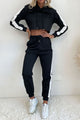 Side Stripe Cropped Hoodie and Jogger Set Black