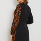 Leopard Color Block Belted Shawl Collar Dress