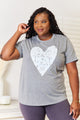 Simply Love Heart Graphic Cuffed Short Sleeve T-Shirt Gray