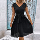 V-Neck Tie Belt Pleated Dress Black S