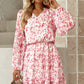 Floral Frill Trim Puff Sleeve Notched Neck Dress