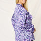 Double Take Full Size Printed Ruffle Trim Balloon Sleeve Shirt