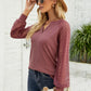 Waffle-Knit Spliced Lace Notched Top