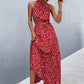 Printed Sleeveless Tie Waist Maxi Dress