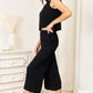 Buttoned Round Neck Tank and Wide Leg Pants Set