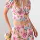 Le Lis Floral Puff Sleeve Crop Top and Mini Skirt Set