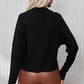 Ribbed Knit Henry Collar Loose Fitting Long Sleeve Top