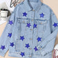 Pocketed Geometric Collared Neck Denim Jacket