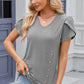 Decorative Button V-Neck Short Sleeve T-Shirt