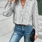 Printed Notched Long Sleeve Blouse