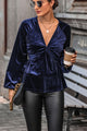Perfee Twisted Layered Plunge Raglan Sleeve Blouse Indigo