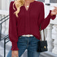 Lovelet Eyelet Notched Flounce Sleeve Blouse