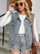Pocketed Button Up Sleeveless Denim Jacket Medium