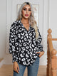 Printed Collared Neck Buttoned Lantern Sleeve Shirt Black