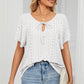 Eyelet Tie Neck Flutter Sleeve Blouse