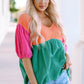 Color Block V-Neck Babydoll Blouse