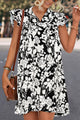 Floral Tie Neck Butterfly Sleeve Dress Black
