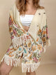 Plus Size Fringe Printed Open Front Cardigan Tan