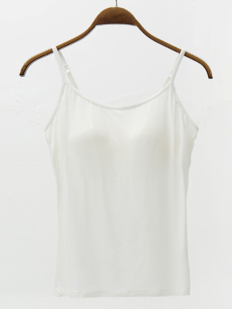 Full Size Adjustable Strap Modal Cami with Bra White