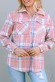 Plaid Pocketed Collared Neck Button Up Jacket Blush Pink