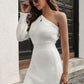 One Shoulder Raglan Sleeve Ribbed Mini Sweater Dress