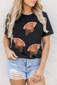 Sequin Football Round Neck Short Sleeve T-Shirt Black