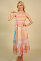 Printed Spaghetti Strap Smocked Midi Dress Multicolor
