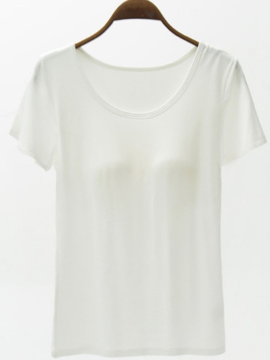 Round Neck Modal T-Shirt with Bra White