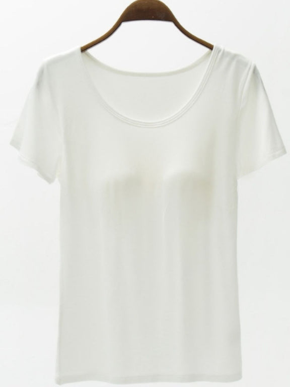 Round Neck Modal T-Shirt with Bra White
