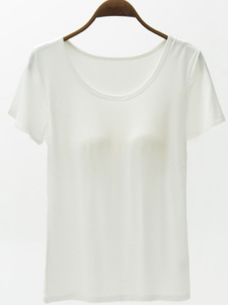 Round Neck Modal T-Shirt with Bra White