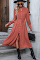 Button Down Notched Neck Dress Red Orange