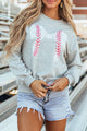 Bow Graphic Round Neck Long Sleeve Sweatshirt Gray